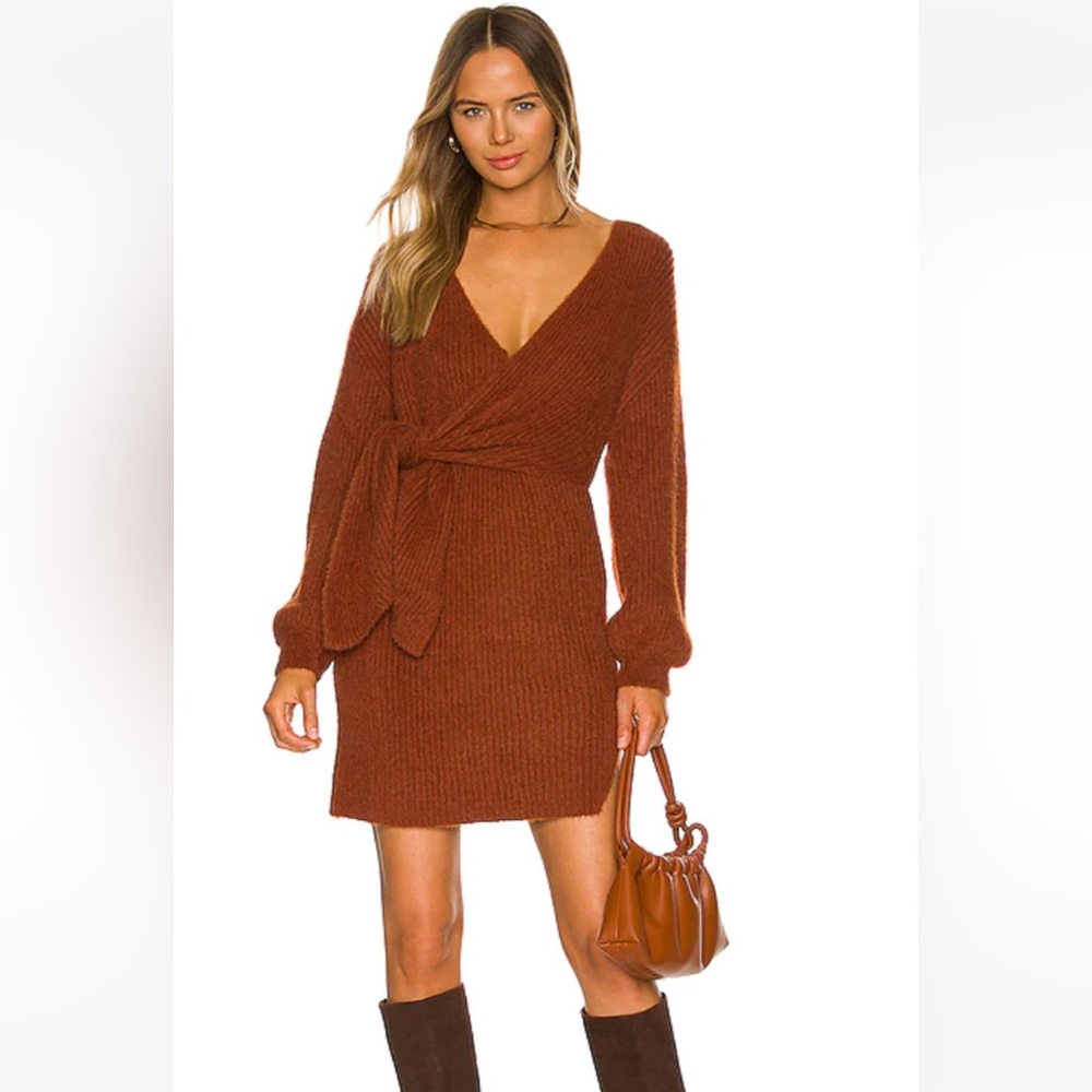 House of Harlow 1960 brown fall winter sweater wrap around dress